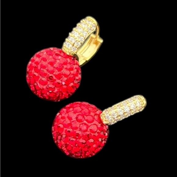 Red Christmas earrings gold plated paved clear CZ - Picture 6 of 8
